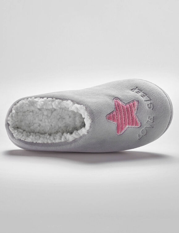 Pantoffels in fleece - geborduurde ster (lichtgrijs) Pantoffels in fleece - geborduurde ster (lichtgrijs)